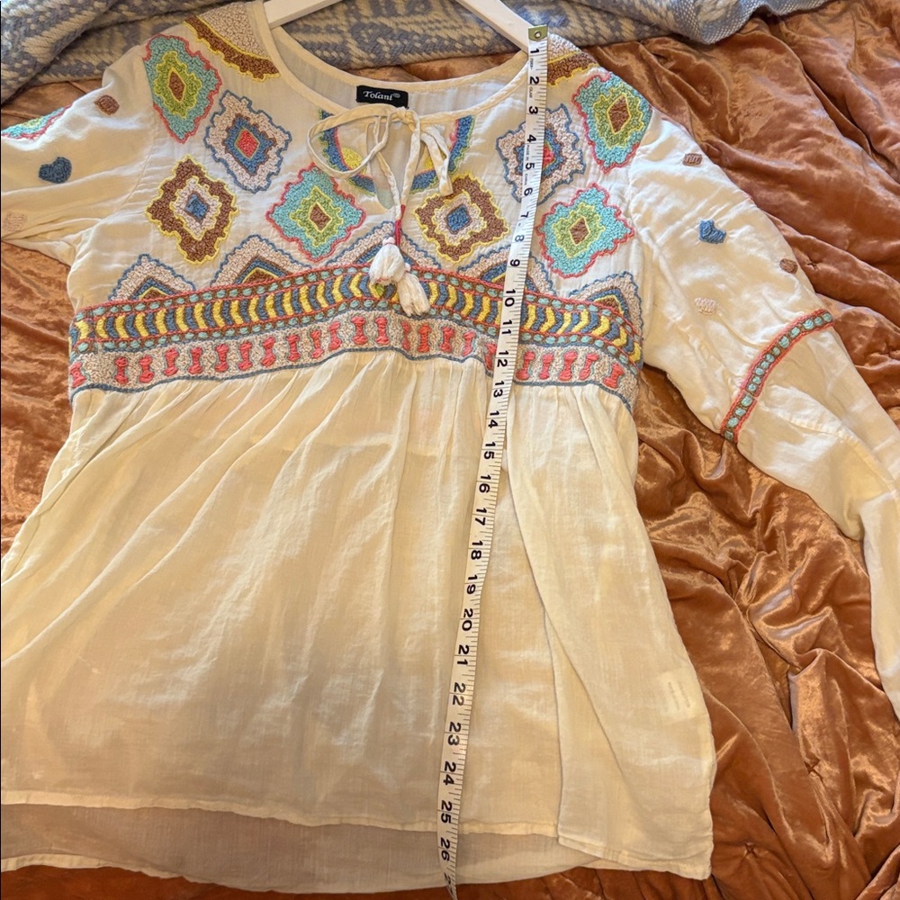 Embroidered Bohemian Blouse Oversized Comfy 100% Cotton Pastels - Picture 9 of 9